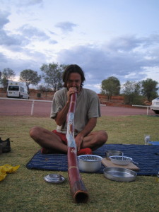Glen Helen Gorge didgeridoo playing
