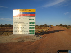 Status sign for Oodnadatta Track