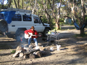 Playing Guitar at Neck Beach Camp Site - Bruny Island