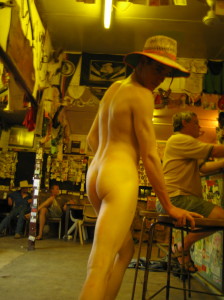 Naked cowboy in Daly Waters Pub