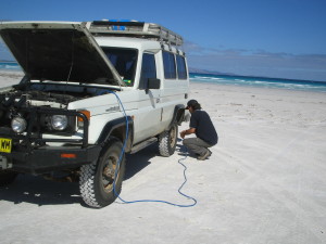 Inflating the tyres after beach driving
